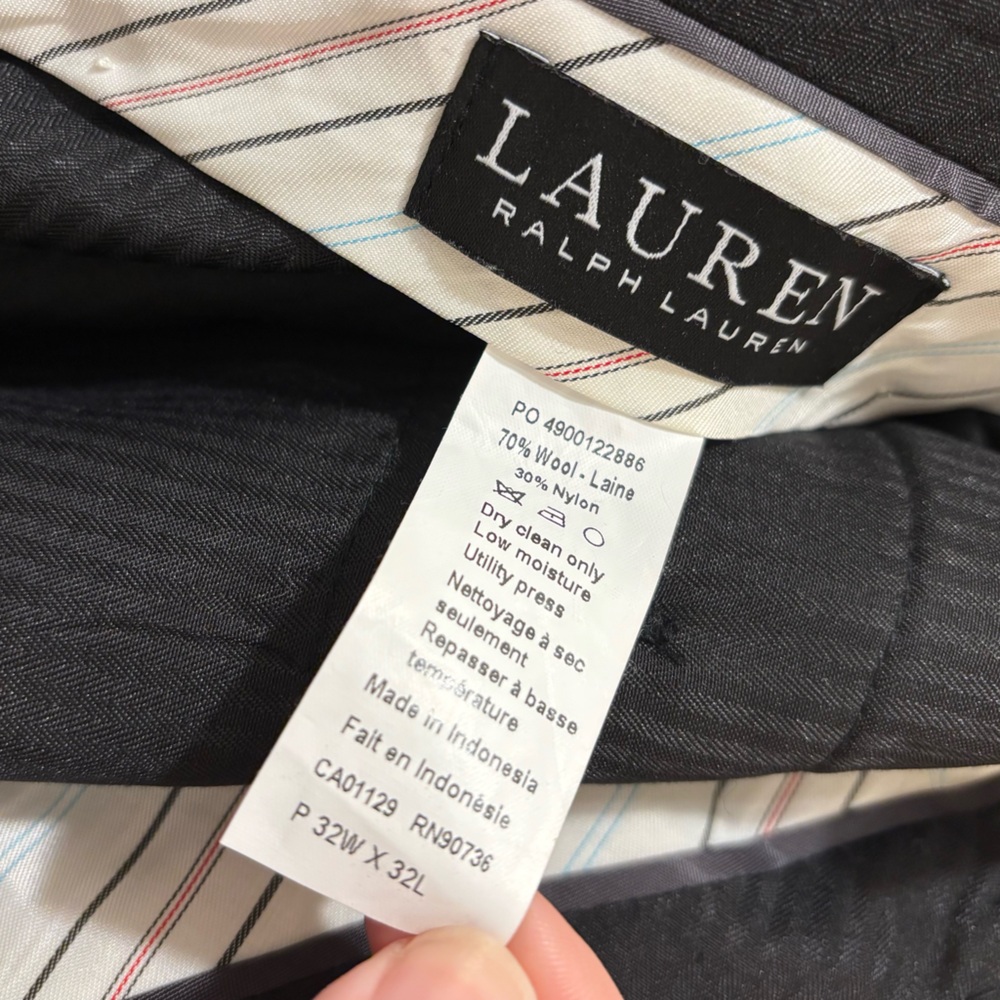 Lauren Ralph Lauren grey checked plaid wool blend trousers, 32x32 - Picture 2 of 8